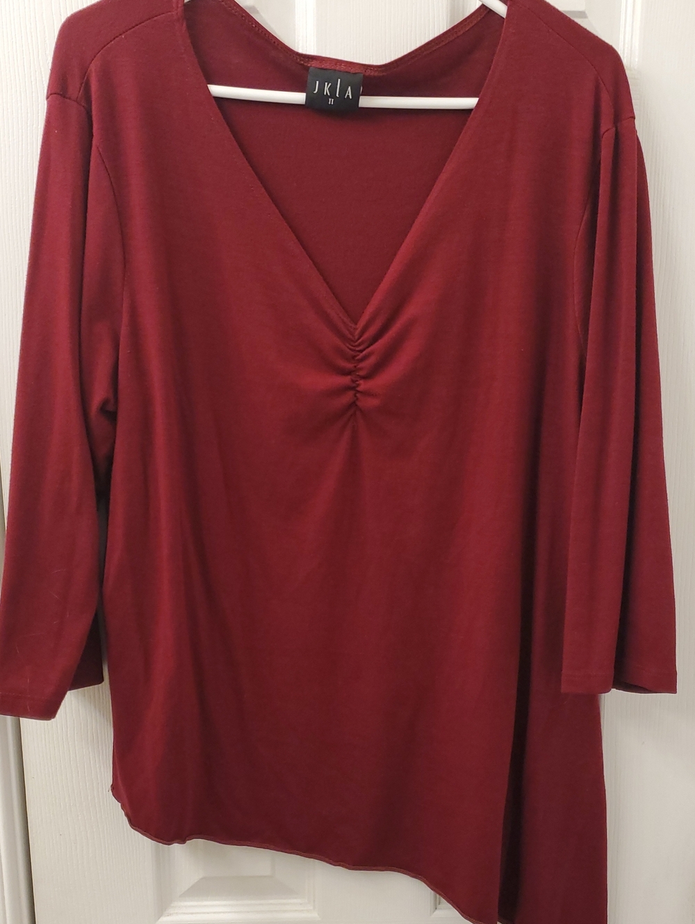 JKLA Deep V-Neck Long Sleeve Tee in Burgundy